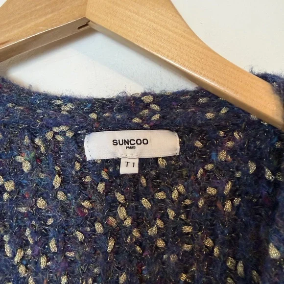 SUNCOO Navy Speckled Wrap Cardigan with Tie - Picture 3 of 5